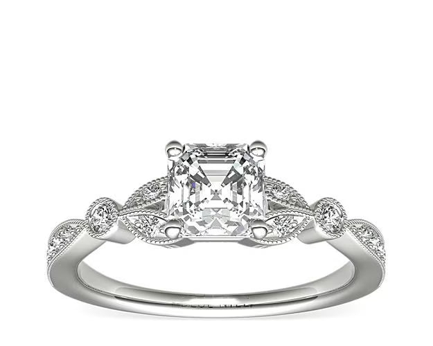 14K White Gold Solitaire Ring with Accents O50036