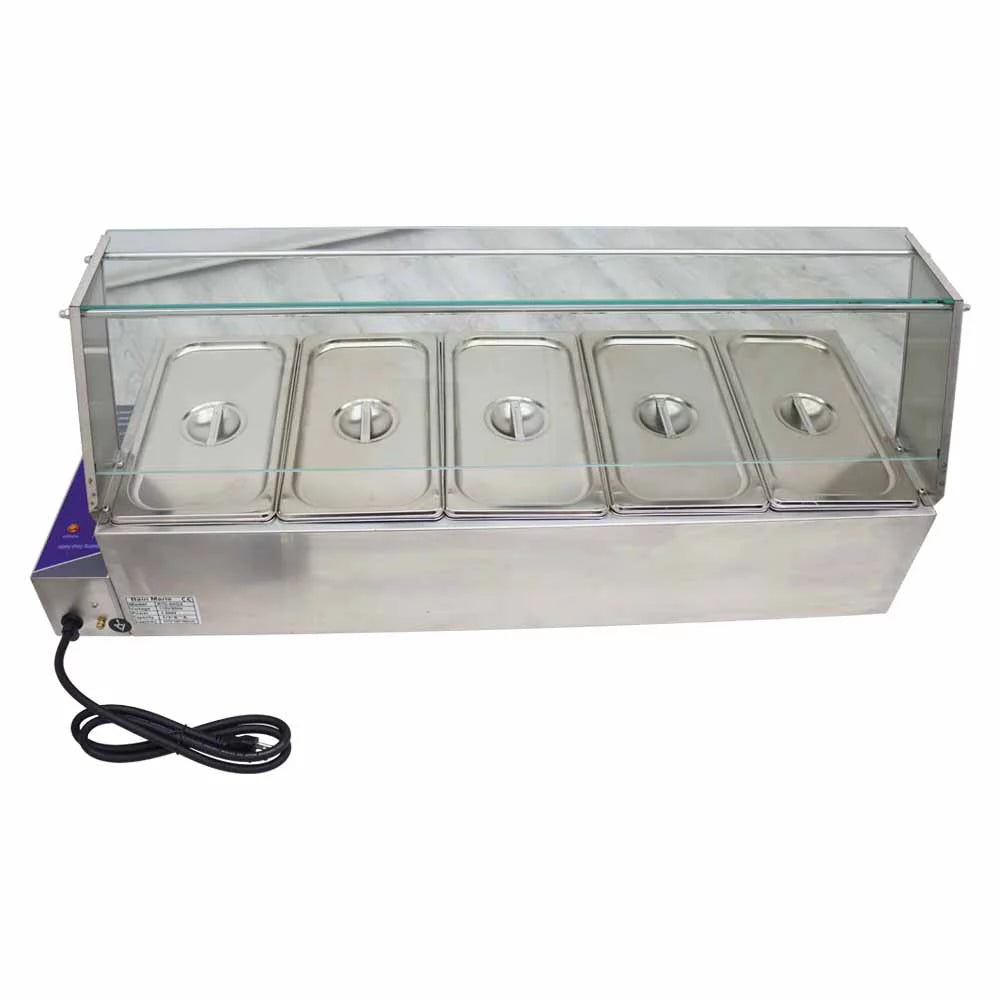 Electric Commercial Food Warmer Steam Table with Glass Guard 5-Pan W713882