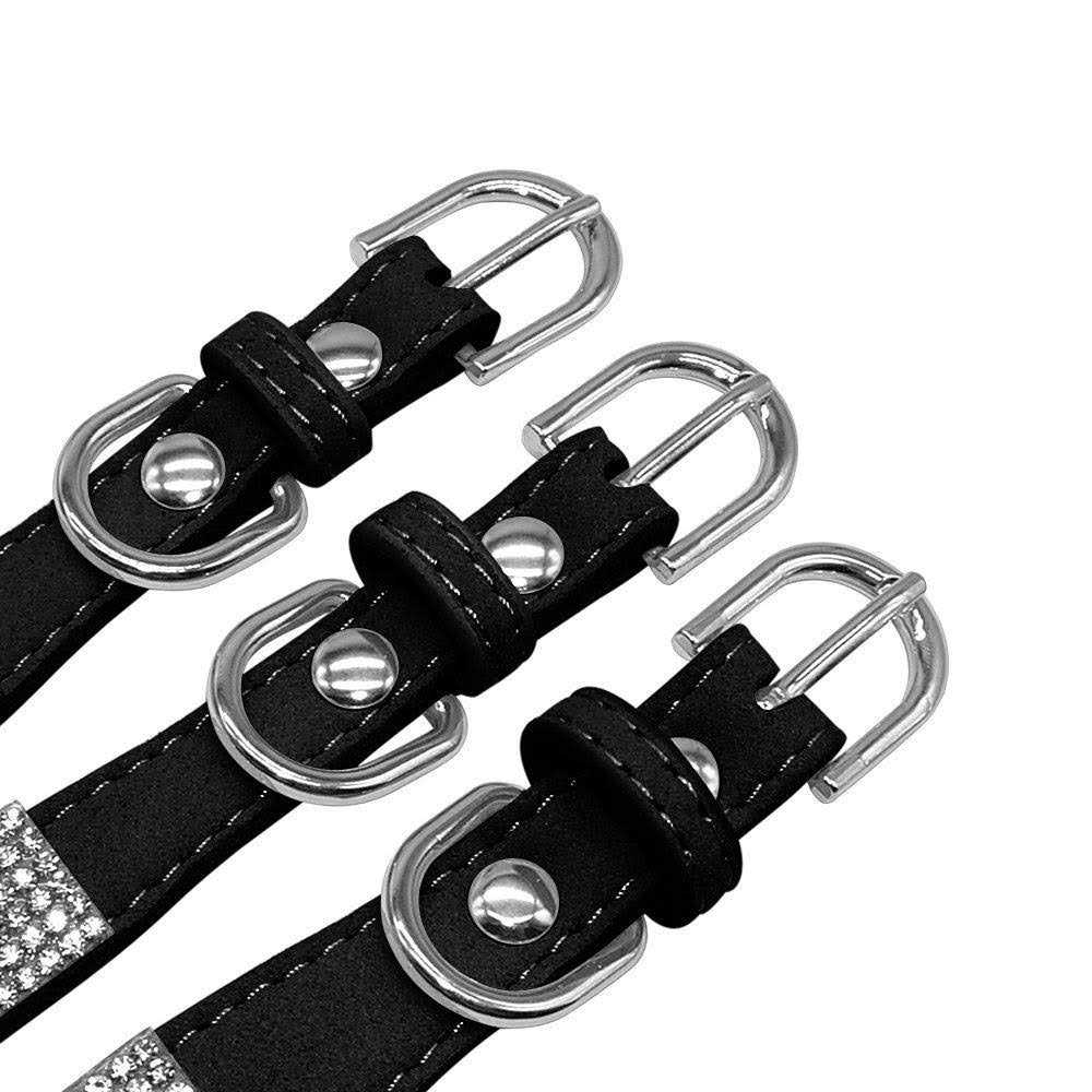 Rhinestone Soft Suede Leather Dog Cat Collar Q828635