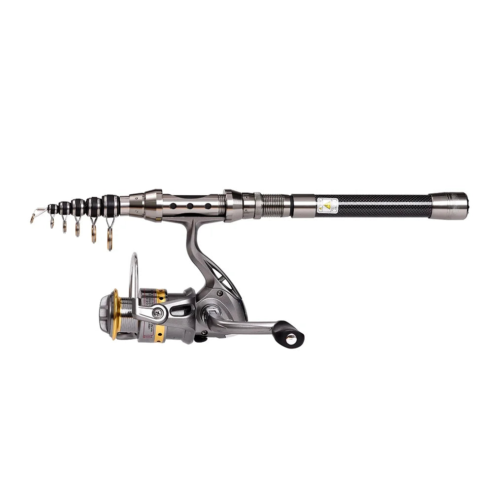 Telescopic Fishing Rod and Reel Combo Full Kit with 100M Fishing Line Lures Hooks Jig Head and Carrier Bag Case X1516