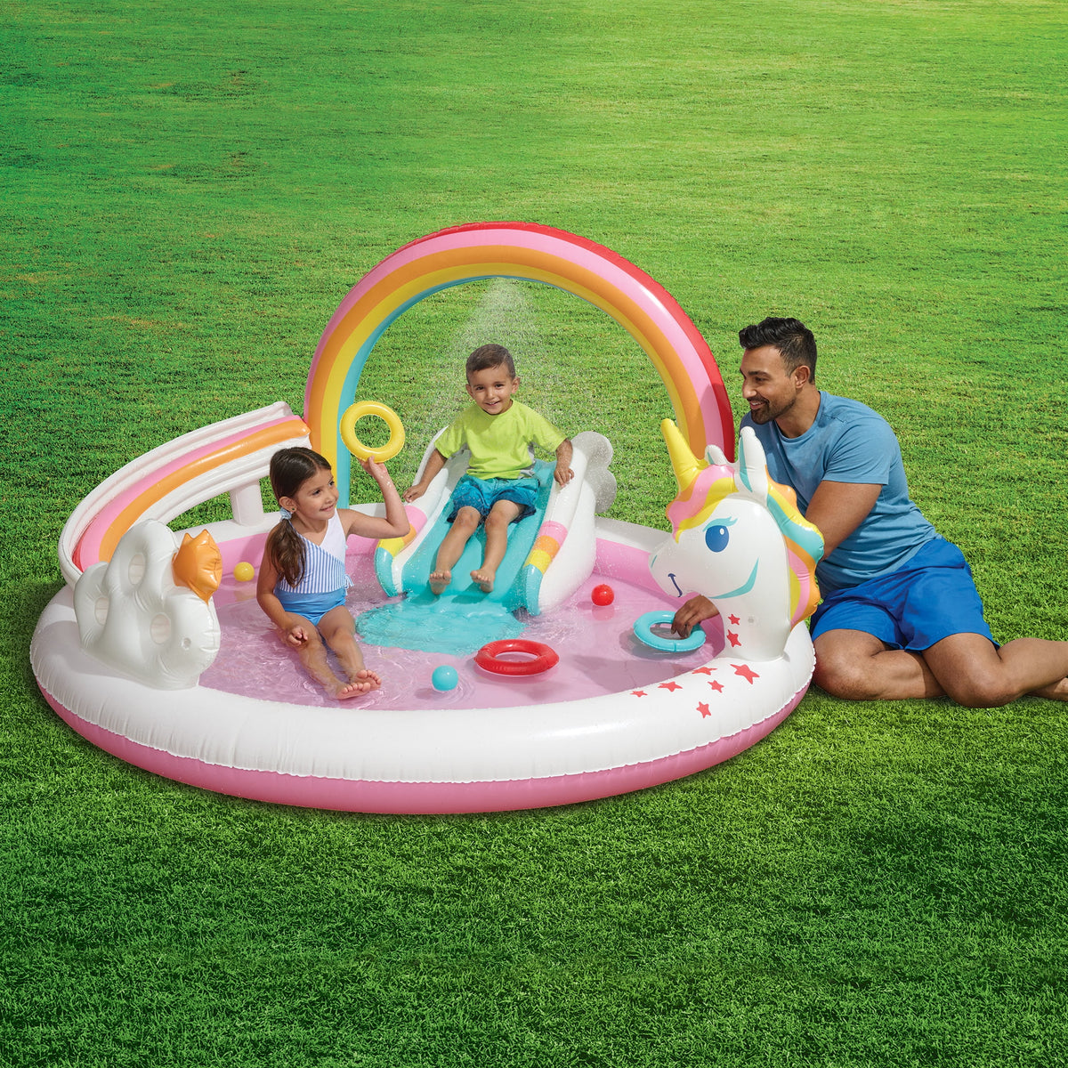 Rainbow Unicorn Kids Splash Pool with Sprinkler O160253