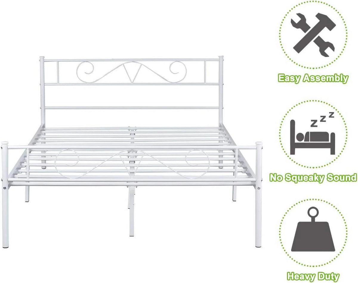 Queen Size Metal Platform Bed Frame with Headboard E86433