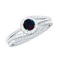 Natural Black Opal Ring Set with Diamond, 925 Sterling Silver, US 4.00 Q58850