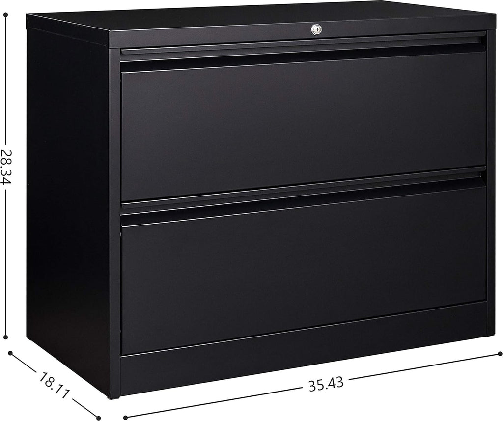 Black 2 Drawer Metal Lateral File Cabinet with Lock L6534