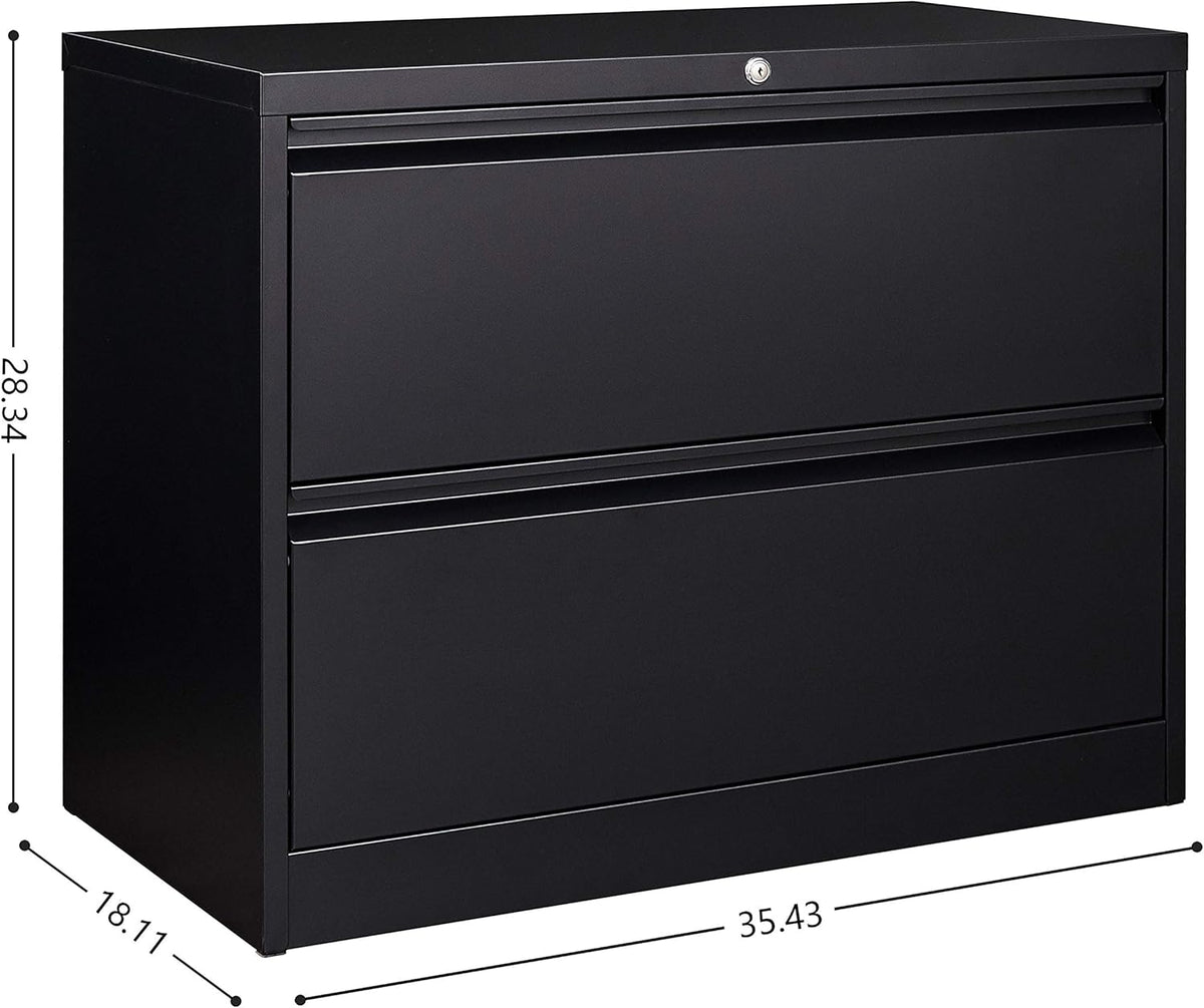 Black 2 Drawer Metal Lateral File Cabinet with Lock L6534