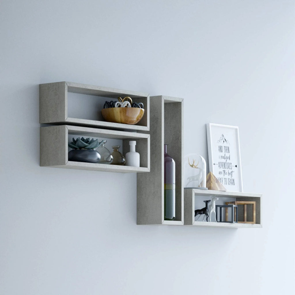 Set of 4 High Gloss White Cube Wall Units Y755952