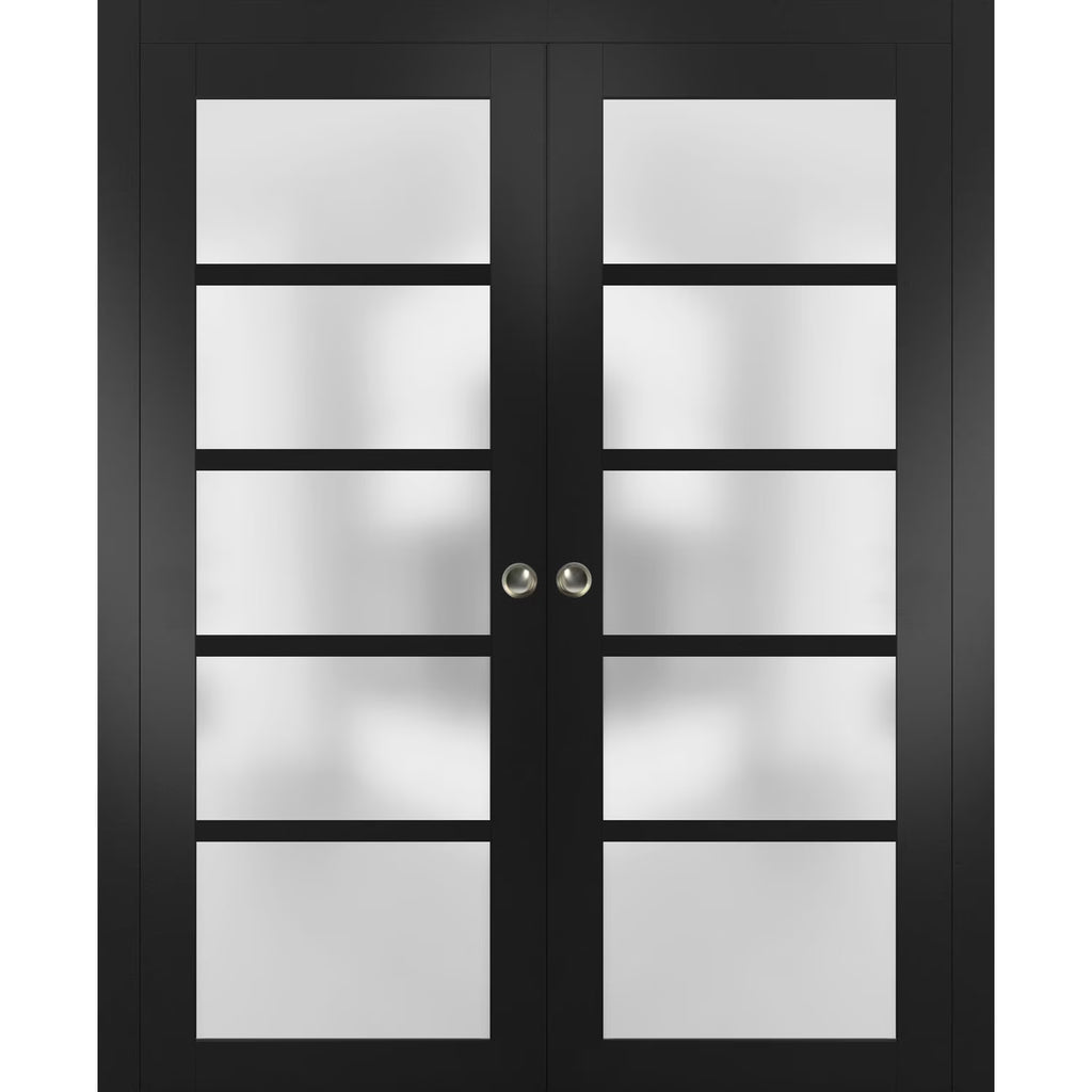 Frosted Glass Sliding French Double Pocket Doors 48 x 80 inches Solid Wood Y7705