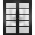 Frosted Glass Sliding French Double Pocket Doors 48 x 80 inches Solid Wood Y7705