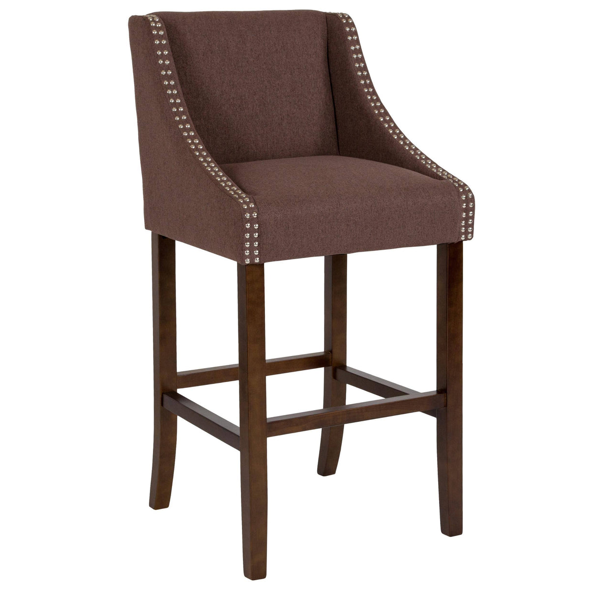 Brown Leather Barstool with Nail Trim Z65545