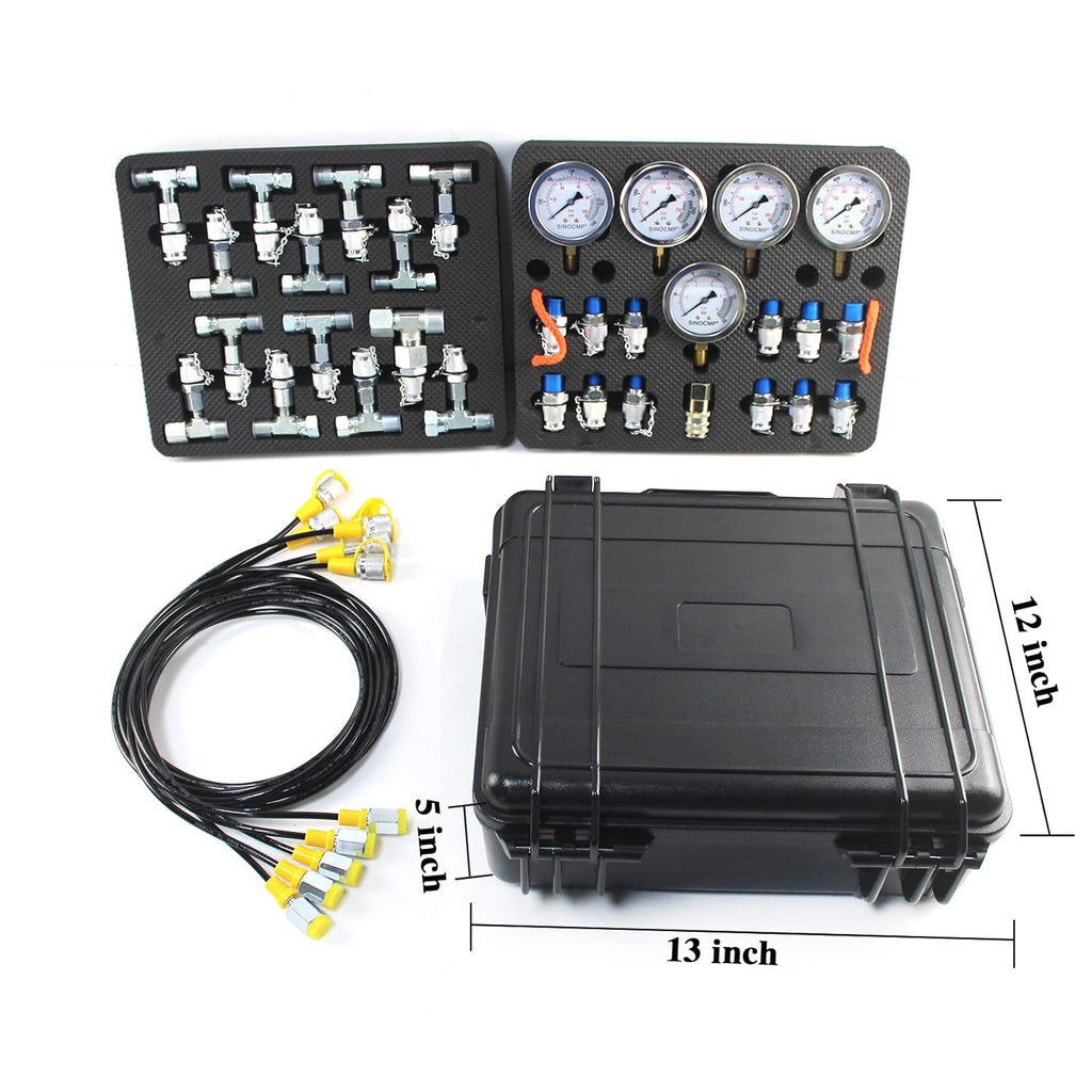 Hydraulic Pressure Test Kit with 5 Gauges 5 Test Hoses 13 Couplings and 14 Tee Connectors S6692