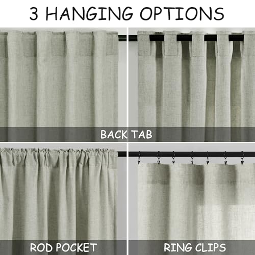 Beige Semi Sheer Linen Textured Tier Curtains 36 Inch Length 2 Panels H5080