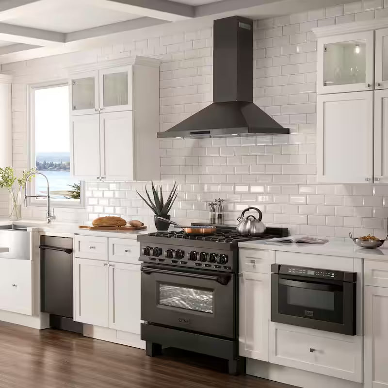 36 in. 400 CFM Ducted Wall Mount Range Hood in Black Stainless Steel P94182