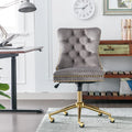 Velvet Upholstered Tufted Office Chair with Golden Metal Base I955873