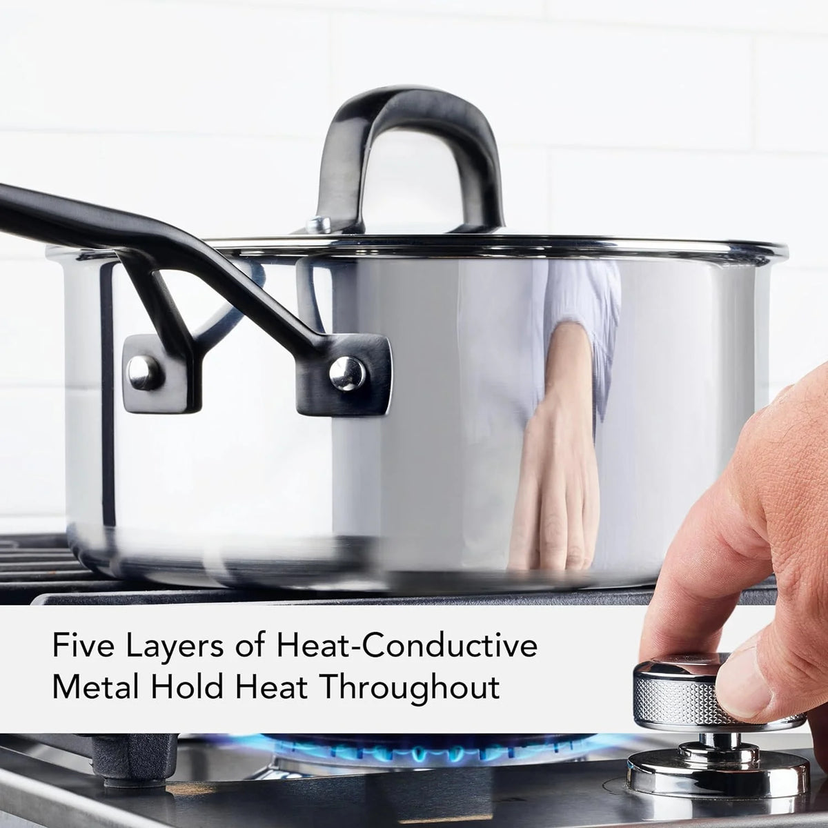 5-Ply Clad Polished Stainless Steel Saucepan with Lid, 3 Quart W976274