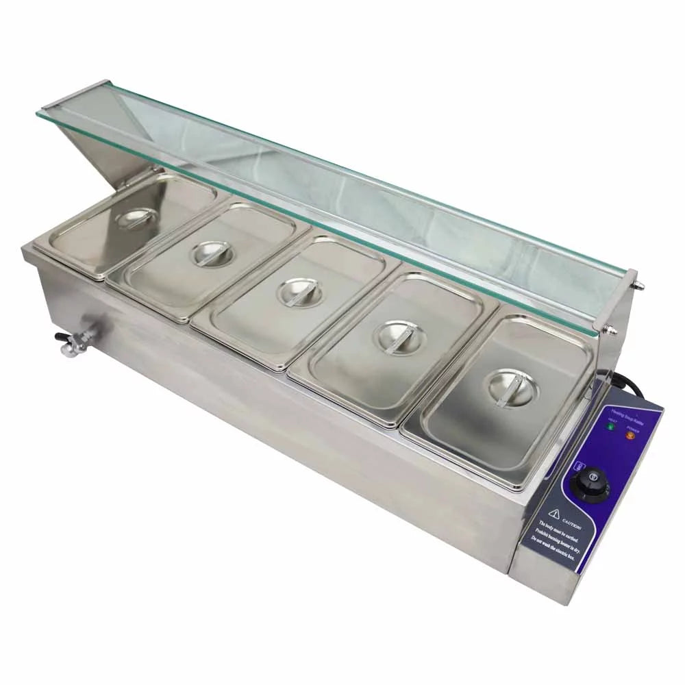 Electric Commercial Food Warmer Steam Table with Glass Guard 5-Pan W713882