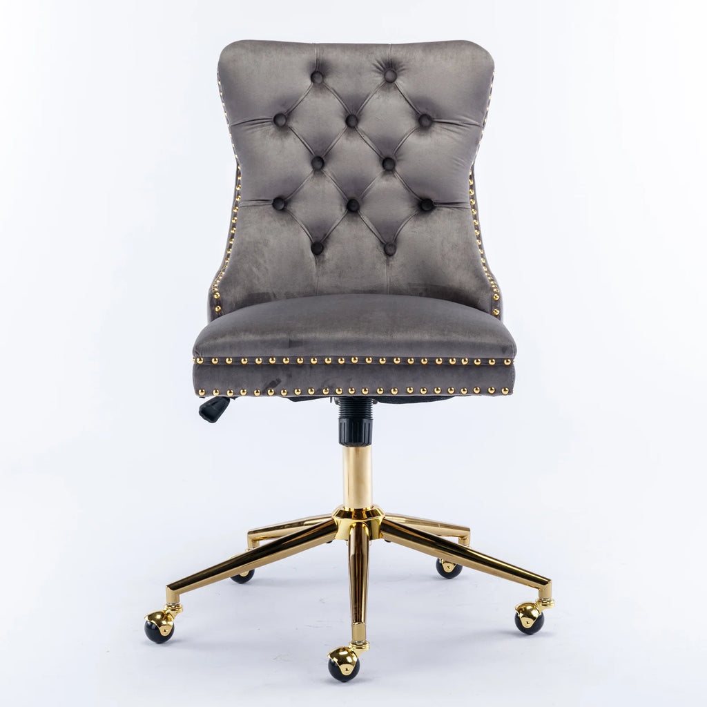 Velvet Upholstered Tufted Office Chair with Golden Metal Base I955873