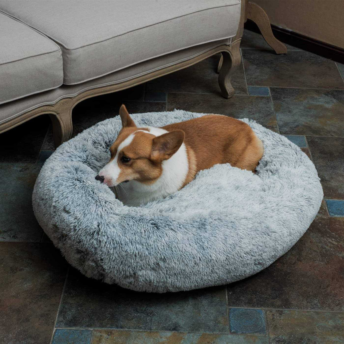 Oval Shag Faux Fur Washable Round Pet Bed M7448