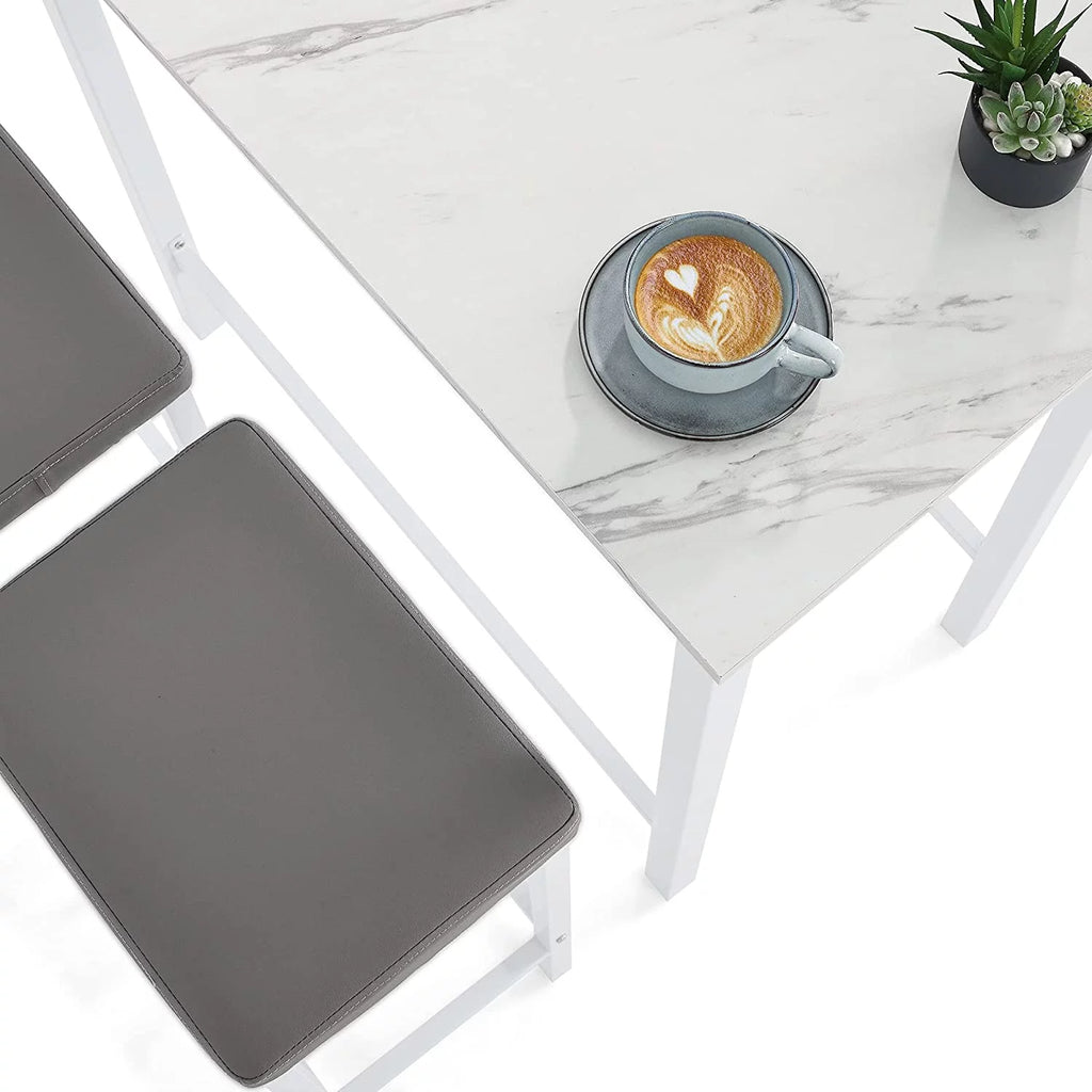 White 3-Piece Kitchen Table Set with 2 Backless Stools K498128