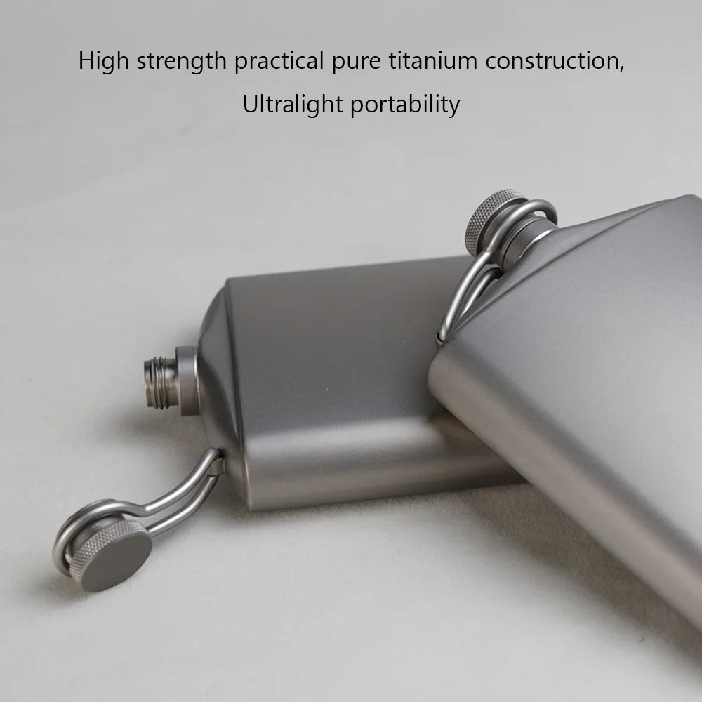 Titanium Flask Hip Flagon with Screw Clip Ultralight Hydration Flat Bottle with Ti Funnel R9336
