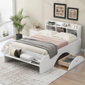 White Wood Full Size Platform Bed with Bookcase Headboard and 2 Drawers F181375