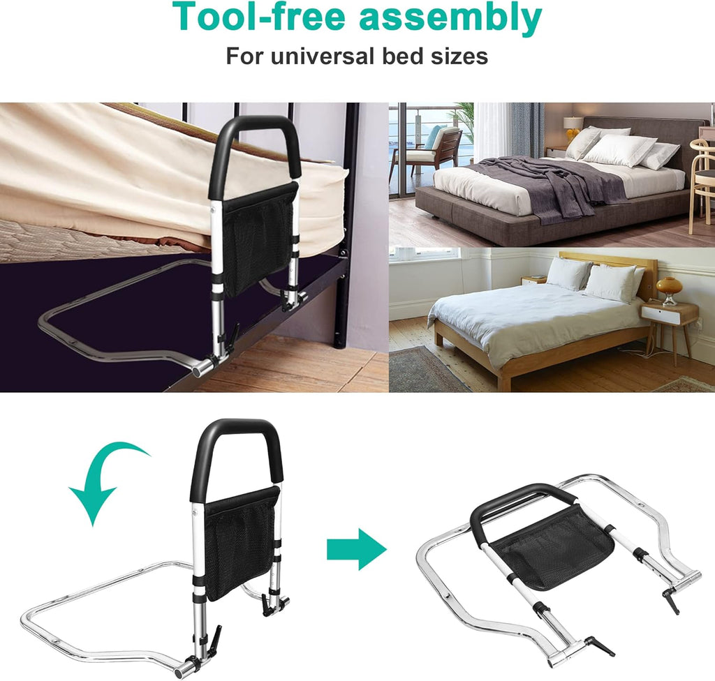 Bed Assist Rail with Fall Prevention Guard, Adjustable Height, Storage Pocket & Tablet Phone Holder, Pack of 2 Y6430
