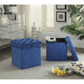 Foldable Storage Cube Ottoman Stool, 2-Piece Set, Blue O406857