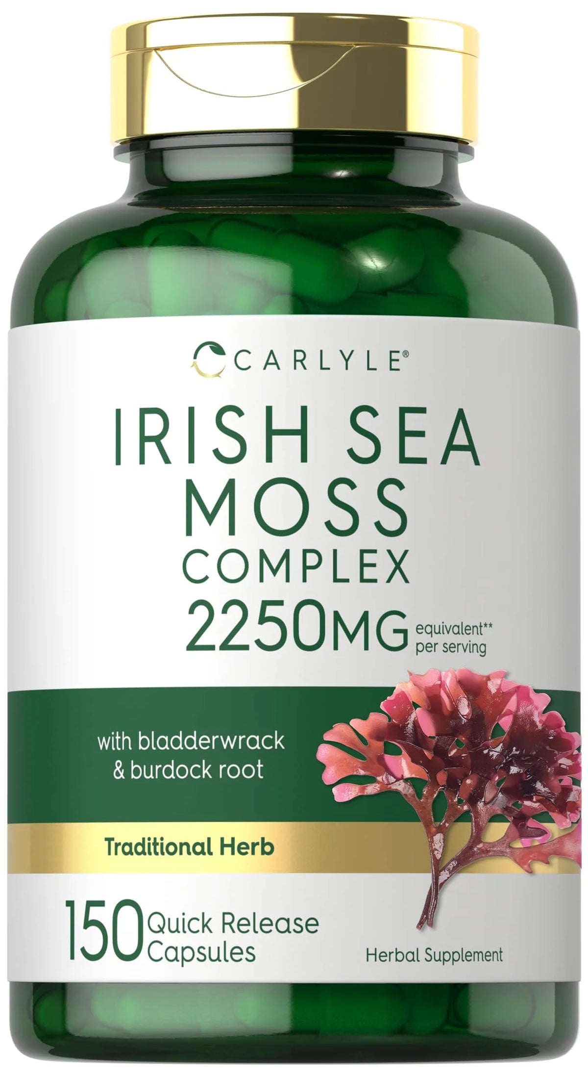 Irish Sea Moss Capsules 2250mg 150 Count with Bladderwrack & Burdock Root G629325