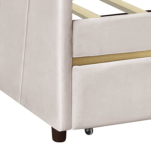 Beige Twin Size Upholstered Daybed with Two Storage Drawers A66066