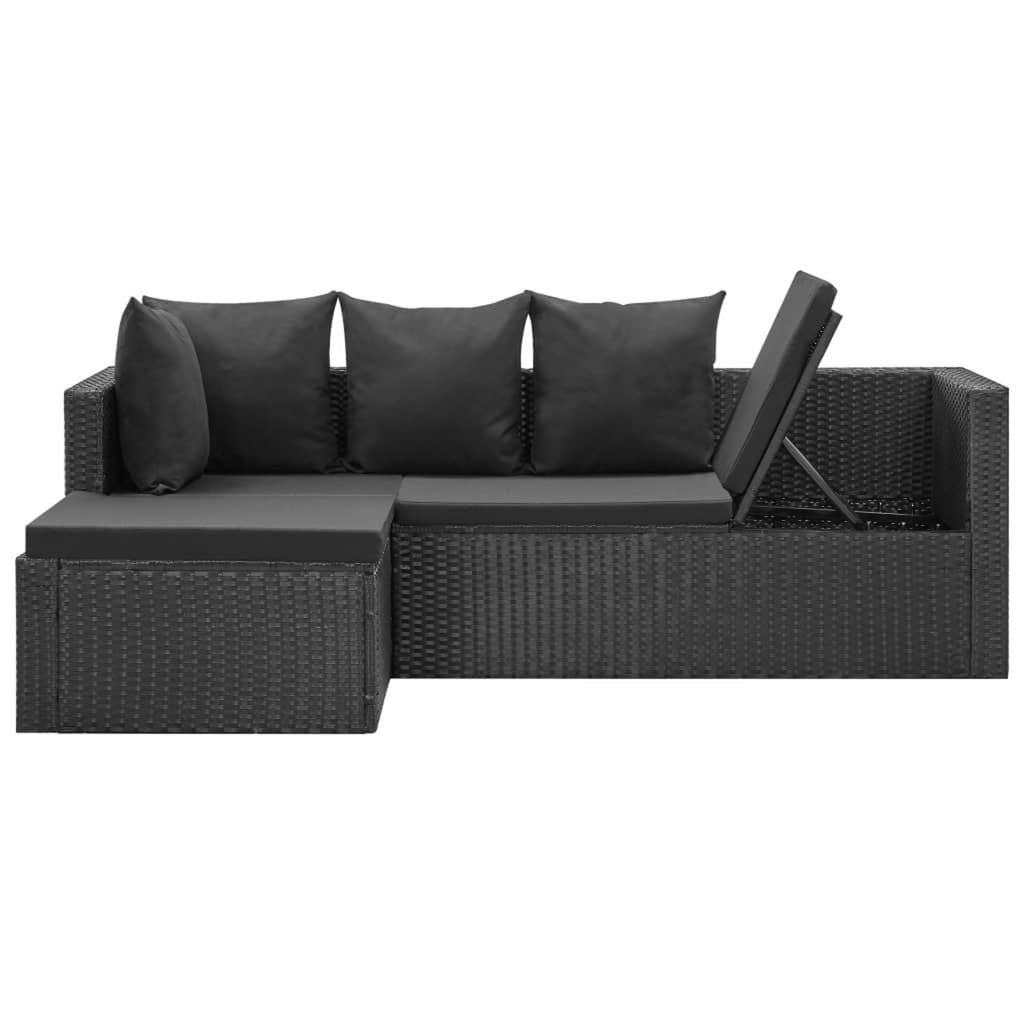 4 Piece Poly Rattan Black Outdoor Sectional Sofa Set with Cushions and Coffee Table S457430