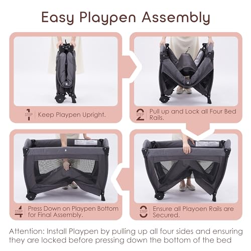 Grey Foldable Playpen with Bassinet, Mattress, Changing Table K274712