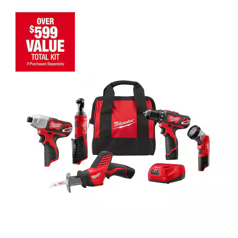 12V Lithium-Ion Cordless 5-Tool Combo Kit with Batteries, Charger and Tool Bag W419