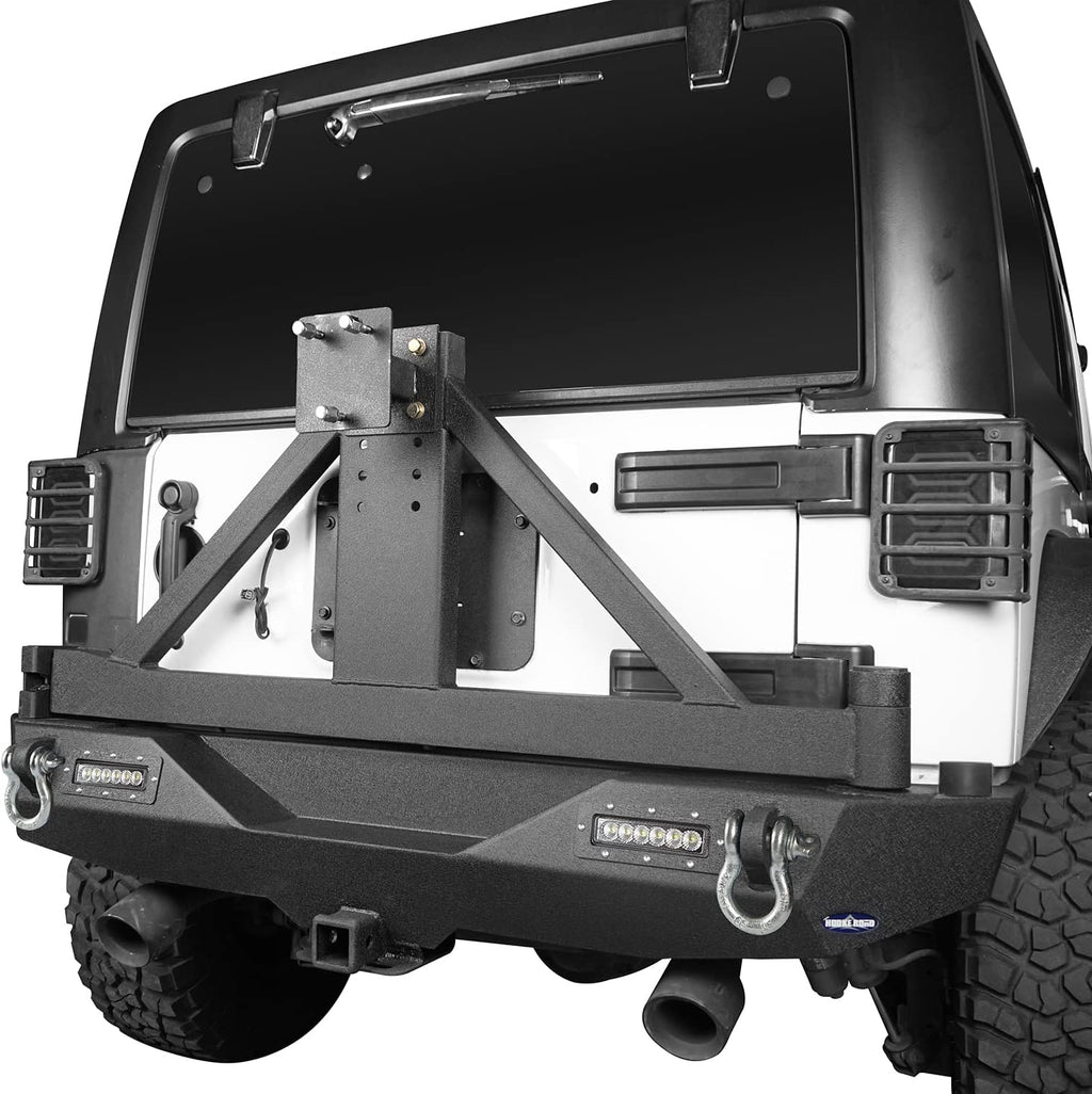 Rear Bumper with Spare Tire Carrier & Receiver Hitch & 2x LED Floodlights S69066