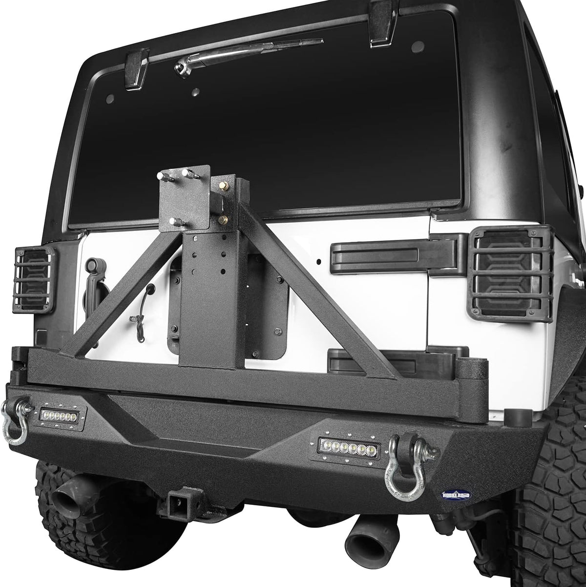 Rear Bumper with Spare Tire Carrier & Receiver Hitch & 2x LED Floodlights S69066