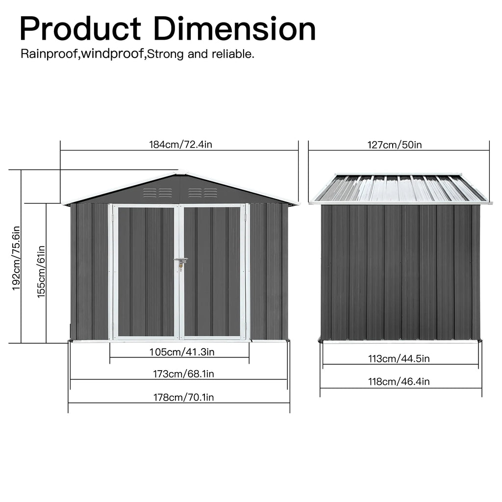 6' x 4' Metal Outdoor Storage Shed with Lockable Doors C244