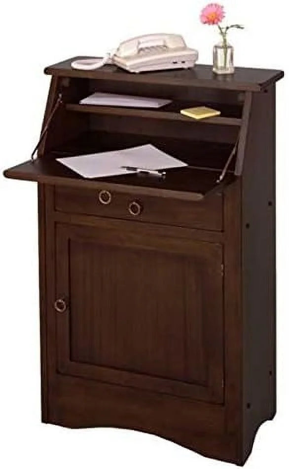 Walnut Finish Secretary Desk with Cabinet Door and Shelves B689606