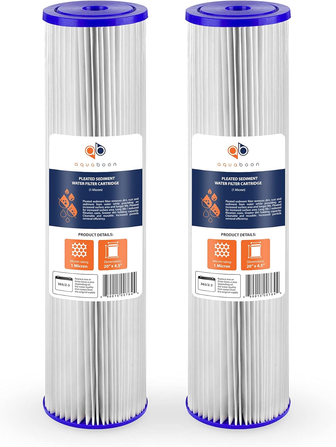 1 Micron 20 Pleated Sediment Water Filter Cartridge 2-Pack Q48559