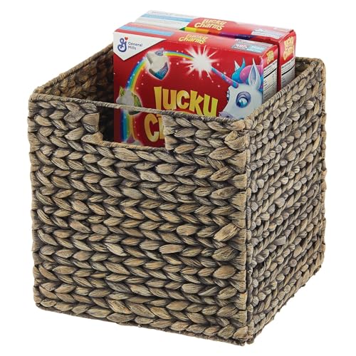 Black Wash Woven Hyacinth Cube Organizer Basket with Handles, 8 Pack S87708