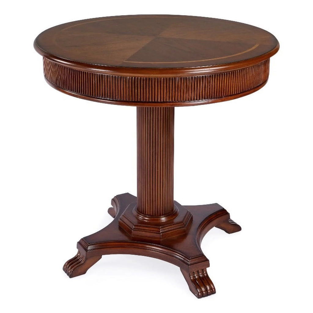 Brown Ribbed Wood Pedestal Foyer Table L995