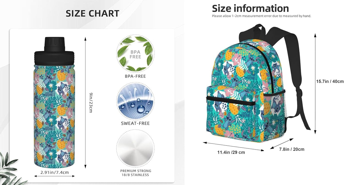 Stitch Backpack Set, 15.7 inch Backpack with Water Bottle Q107