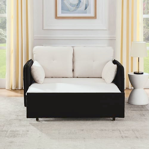 Velvet Convertible Sofa Bed with Removable Armrests Y97196