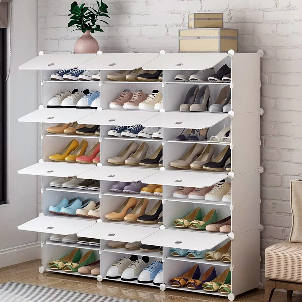 12 Cubes Stackable Shoe Storage Cabinet 8 Tiers White I15529