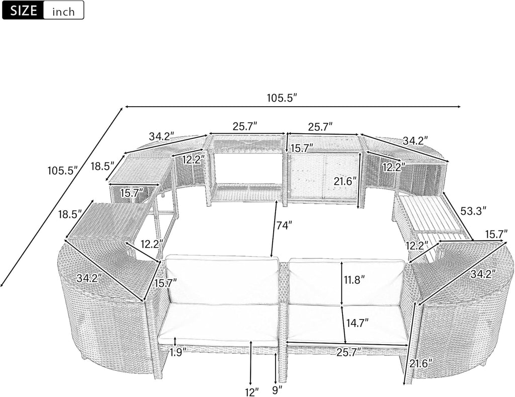 Gray Outdoor Rattan Sectional Sofa with Wooden Seats and Storage H6699