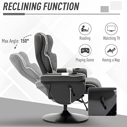 Black Manual Recliner Swivel Lounge Armchair with Footrest and Two Cup Holders K536637