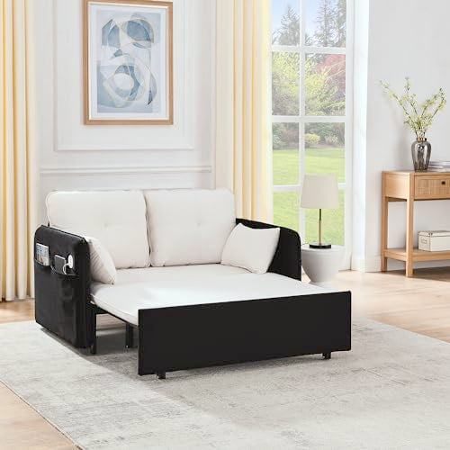 Velvet Convertible Sofa Bed with Removable Armrests Y97196