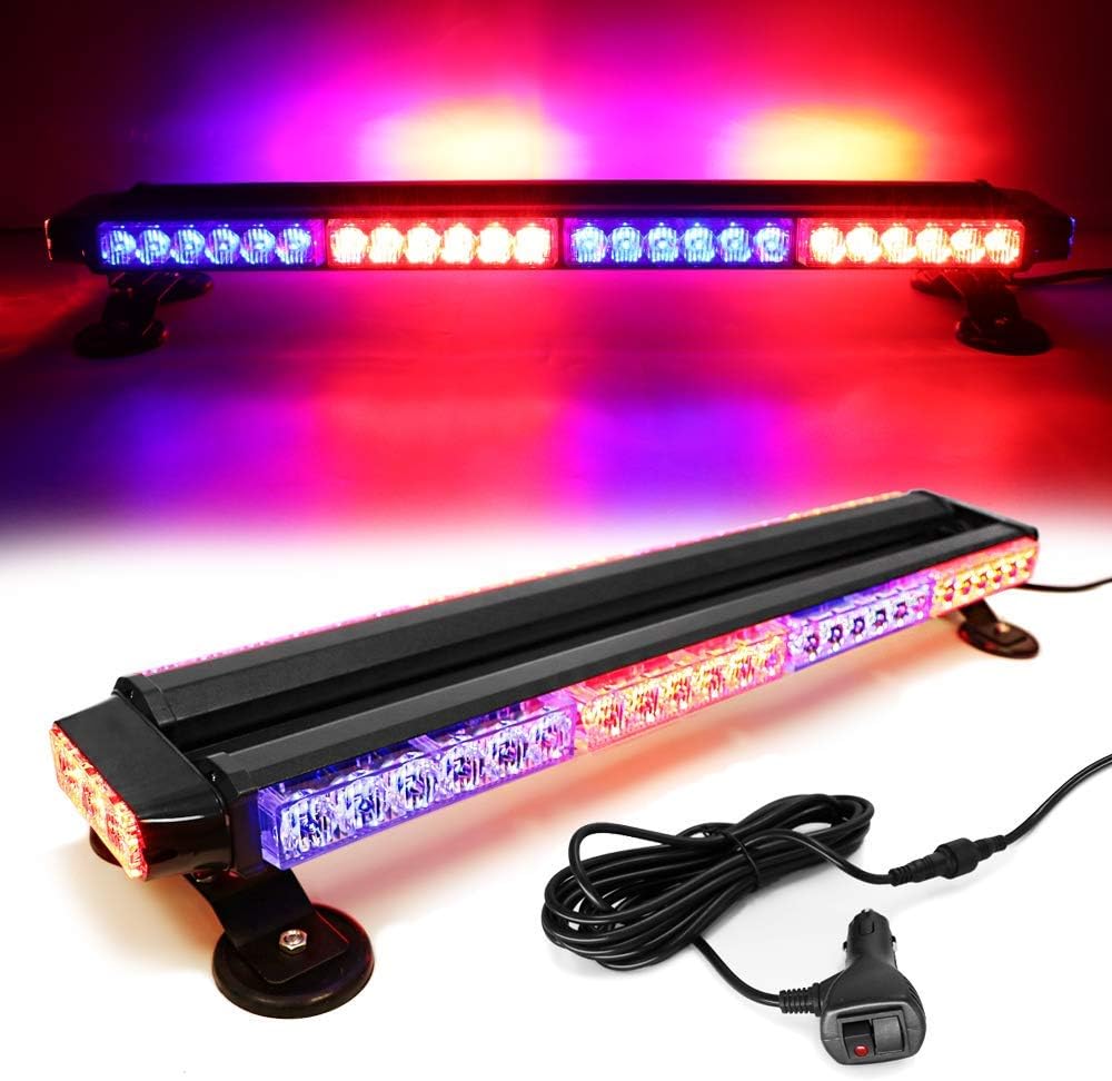 White Red 26 54 LED Roof Top Double Side Emergency Strobe Light Bar with Magnetic Base C912