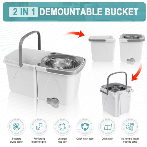 Spin Mop and Bucket with Wringer Set, 4 Reusable Microfiber Mop Pads Q2622