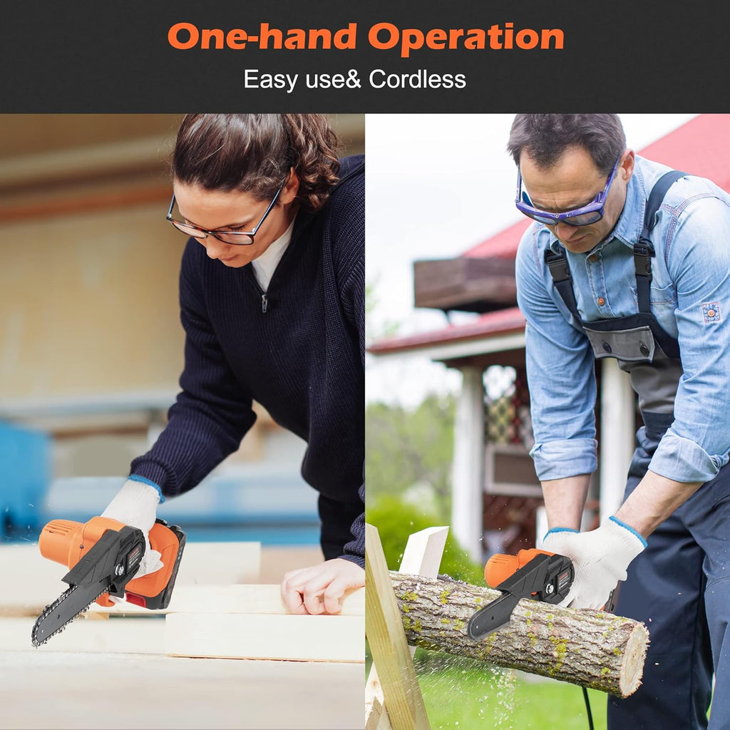 Mini Chainsaw 6 Inch Cordless Pruning Saw with 2 Rechargeable Battery P792103