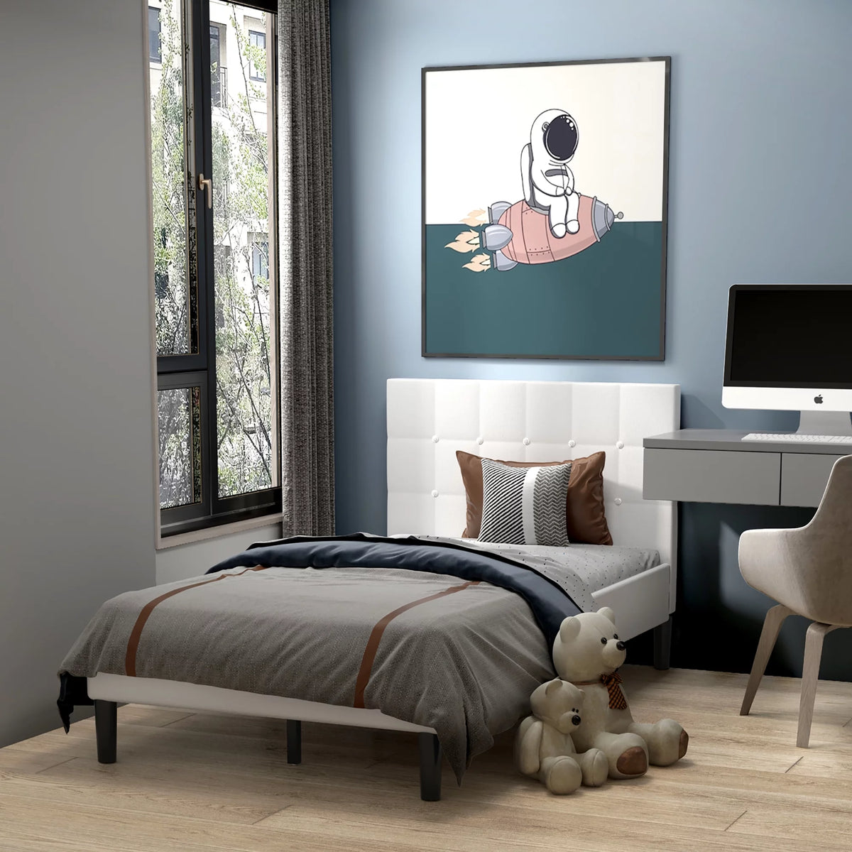 Beige Twin Upholstered Bed Frame Q14881