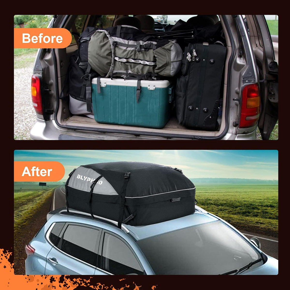 20 Cubic Feet Waterproof Rooftop Cargo Carrier with 8 Reinforced Straps Q985