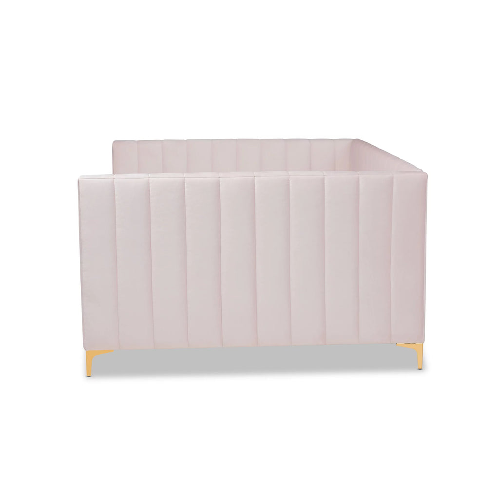 Light Pink Velvet Gold Finished Full Daybed Q9902